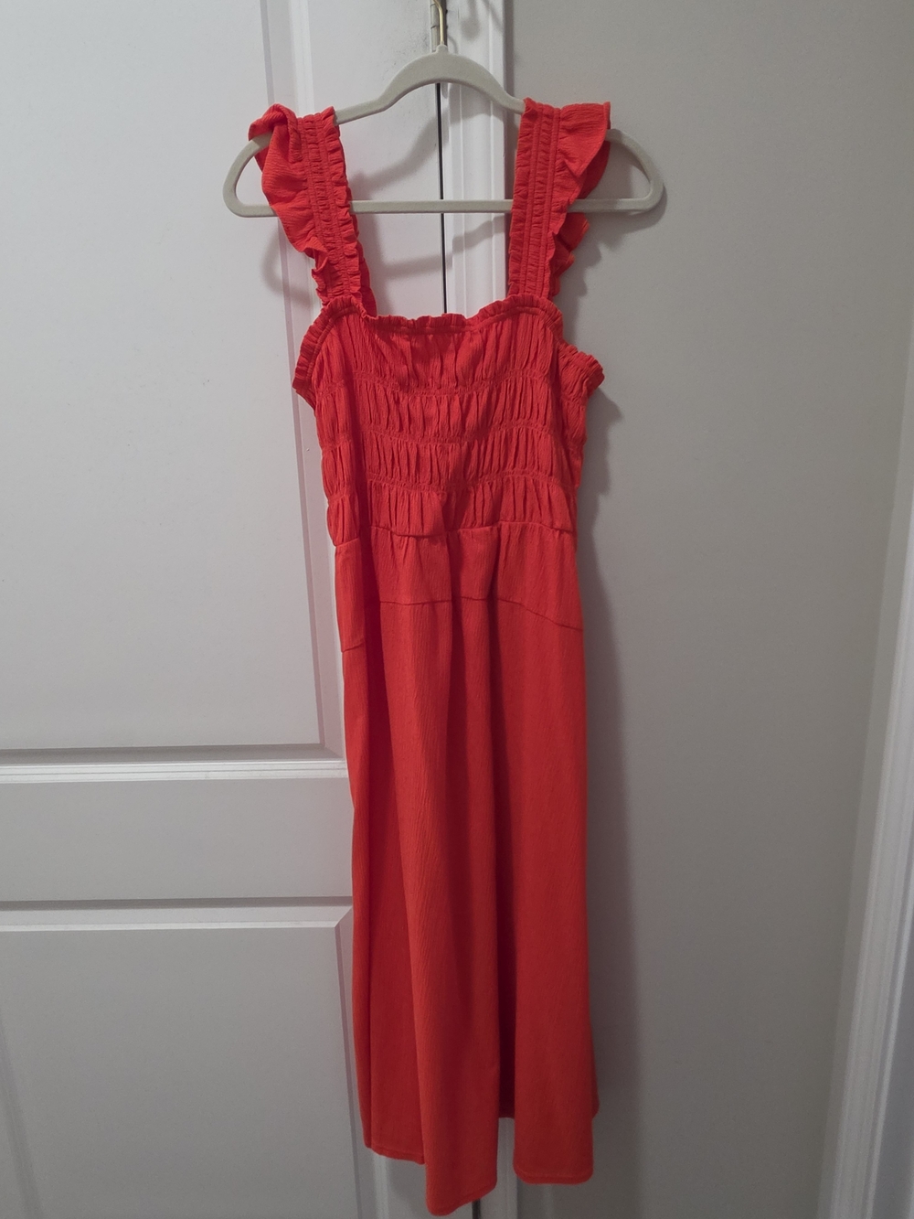 Bright Red Ruffle-Shoulder Midi Dress